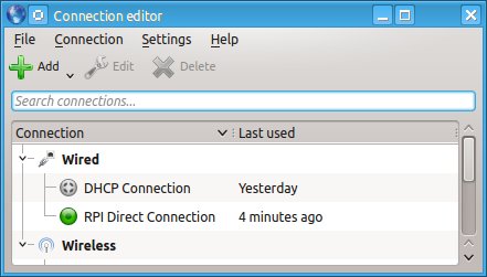 Network manager showing an RPI Direct Connection