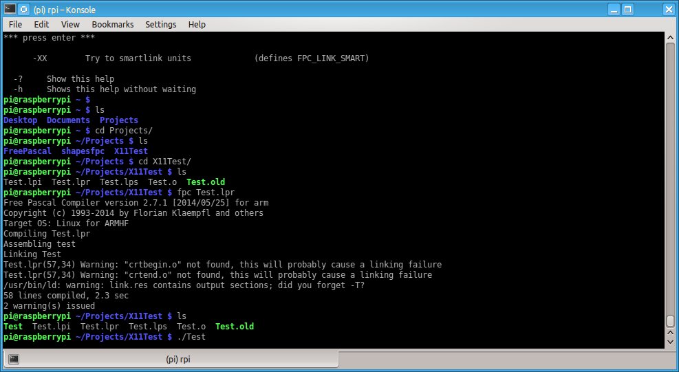 Konsole on a Pi compiling Test.lpr with Free Pascal 2.7.1 for ARMHF