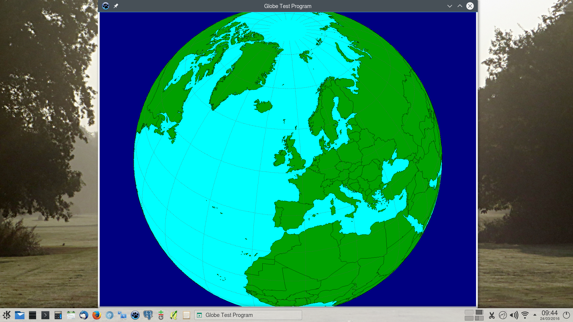 Globe Test Program showing Europe and Africa from Natural Earth data