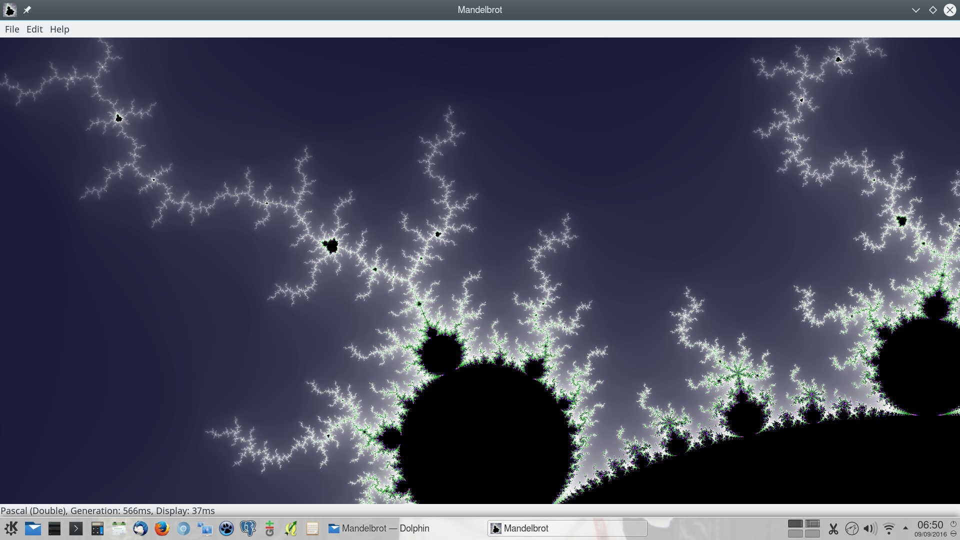 Mandelbrot viewer showing generation 566 ms, display 37 ms